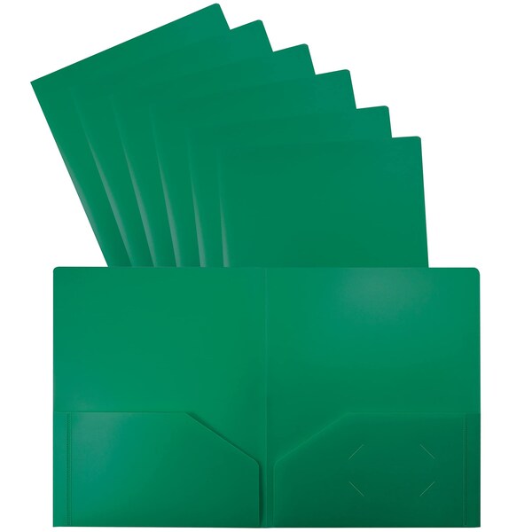 Better Office Products 2 Pocket Heavyweight Plastic Folder Portfolio, Letter Size, Green, 24PK 86518 - main